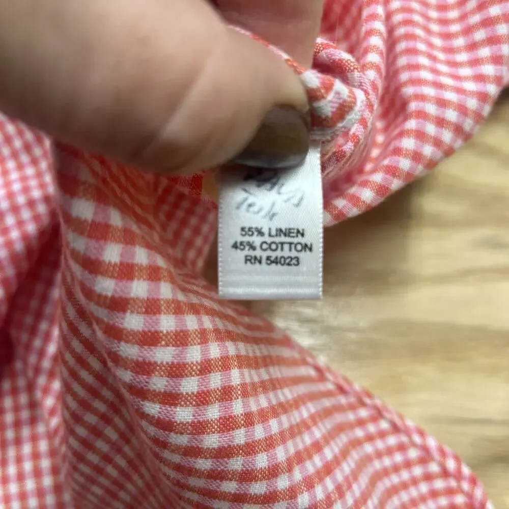 Banana Republic Slim Fit Linen Blend Gingham Button Down Shirt Orange Men's XL